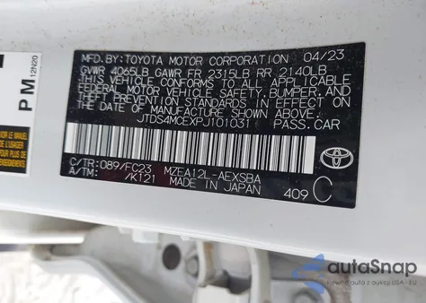 2023 Toyota Corolla Se из США, поврежденный, VIN JTDS4MCEXPJ101031